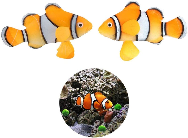 XMHF 2 Pack Silicone Artificial Aquarium Floating Clownfish Decoration Fish Tank Decor Underwater Saltwater Fake Fish Glowing Ornament - Image 1